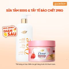 Combo Dove 1 Sữa Tắm  Serum Dưỡng S&aacute;ng Da Glow Recharge 547ml & 1 Tẩy Tế B&agrave;o Chết 298Gr