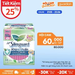 Băng Vệ Sinh Giúp Kháng Khuẩn Laurier Super Slimguard Siêu Mỏng Có Cánh 25Cm 14 Miếng