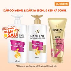 Combo 1 Dầu Gội Pantene Pro-V Ngăn Rụng Tóc 650ml + 1 Dầu xả 650ml + 1 dầu xả siêu dưỡng 300ml