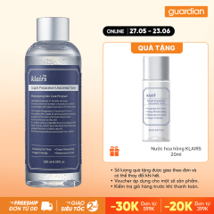 Nước Hoa Hồng Không Mùi Dưỡng Ẩm Và Làm Mềm Da Dear Klairs Supple Preparation Unscented Toner 180Ml