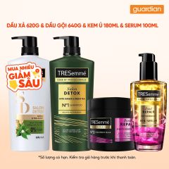 Combo TRESemmé TRESemmé Salon Detox Gừng & Trà Xanh 640g + Dầu xả Gừng & Trà Xanh 620g + Kem ủ tóc 180Ml + Dầu dưỡng Bond Repair Serum 100ml