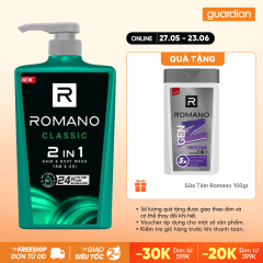 Dầu Tắm Gội 2 Trong 1 Dành Cho Nam Classic Romano 650Gr