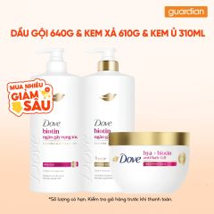 Combo 1 DOVE DG BIOTIN NGAN RUNG 640G/8 & 1 DOVE KX SERUM BIOTIN NGAN RUNG 610G/8 & 1 DOVE KEM U HYA-BIOTIN NG.RUNG 300ML/12