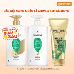 Combo 1 Dầu Gội Pantene Pro-V Mượt Mà Óng Ả 650ml + 1 Dầu xả 650ml + 1 dầu xả siêu dưỡng 300ml