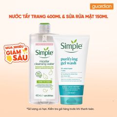 Combo Simple Nước Tẩy Trang Cấp Ẩm 400Ml & Sữa Rửa Mặt Detox 150Ml