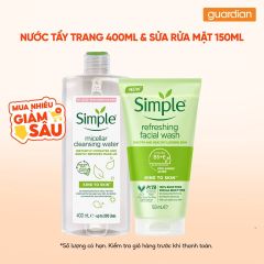 Combo Simple 1 Nước Tẩy Trang 400Ml & 1 Sữa Rửa Mặt 150Ml