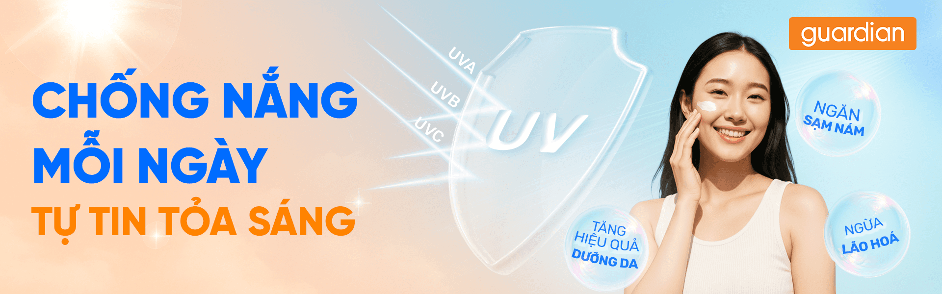 Chống nắng bảo vệ da tối ưu - Mua ngay kem chống nắng chính hãng chỉ tại Guardian Vietnam Kem chống nắng bảo vệ toàn diện, ngăn tia UV, chính hãng tại Guardian Vietnam